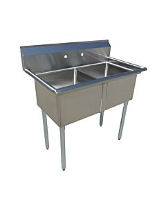 Zanduco 41" 18-Gauge Two Compartment Stainless Steel Sink with 3.5" Center Drain and No Drain Board - 18" x 21" x 14" Bowls - CA