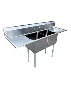 Zanduco 18-Gauge Stainless Steel Two Tub Sink with 3.5" Center Drain - Drainboard options available