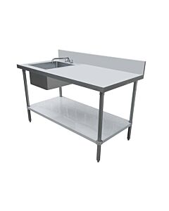 Zanduco 24" X 60" All Stainless Steel Table with Left Sink and 6" Backsplash with Faucet - CA