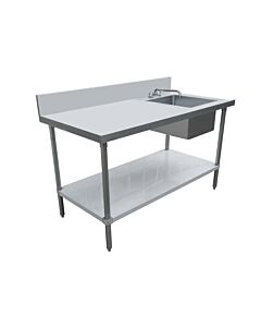 Zanduco 24" X 72" All Stainless Steel Table with Right Sink and 6" Backsplash with Faucet - CA