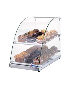 Omcan 2 Tier Curved Front Glass Display Case with Rear Doors - 14" x 24" x 21"