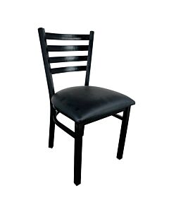 Omcan Metal Ladder Back Chair with Black Finish and Black Vinyl Seat