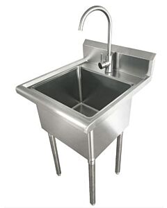 Zanduco 21" 18-Gauge One Compartment Stainless Steel Laundry Sink with Faucet and Drain Basket - 18"x 16"x 12" Bowl