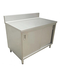 Zanduco 30" Stainless Steel Worktable with Cabinet, Sliding Doors, and Backsplash