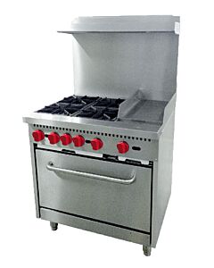 Omcan 36" Commercial Natural Gas Range with 4 Burners, 12" Griddle and Standard Oven - 46025 - CA