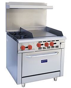 Zanduco 36" Commercial Gas Range with 2 Burners, 24" Griddle and Standard Oven - Natural Gas - USA