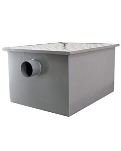 Omcan Grease Trap 27.6" x 24.5" x 21.4" 100lbs Capacity with 4" Threaded Inlet and Outlet - Steel