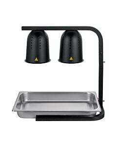 Omcan Commercial Food Heat Lamp Portable Electric Food Warmer 2-Bulb Freestanding, Black- 110V