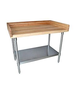BK Resources MBTS-7236 36" x 72" Hard Maple Bakers Top Table with Stainless Undershelf & Oil Finish - USA