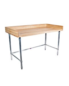 BK Resources MBTGOB-6036 36" x 60" Hard Maple Bakers Top Table with Galvanized Open Base & Oil Finish - USA