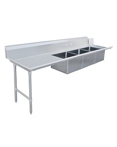 Zanduco 30" x 120" Left Side Soiled Dish Table with Three Sinks - CA