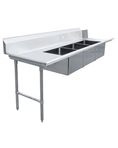 Zanduco 30" x 108" Left Side Soiled Dish Table with Three Sinks - USA