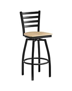 Omcan 47162 Metal Frame Ladder Back Bar Height Swivel Chair with Natural Wood Seat