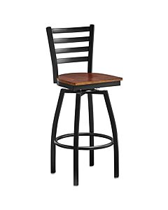 Omcan 47163 Metal Frame Ladder Back Bar Height Swivel Chair with Walnut Wood Seat