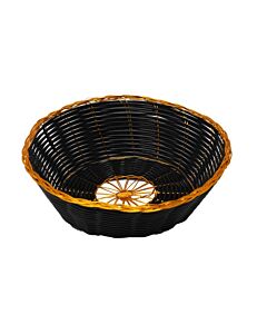 Omcan Black Woven Basket with Golden Trim - Round/Oval