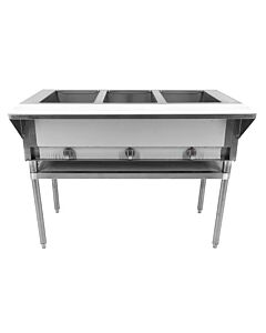 Omcan Natural Gas Steam Table with Three Pans and Undershelf