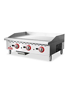 Omcan 36" Countertop Gas Griddle with 3 Burners Thermostat Control Natural Gas with Propane Conversion Kit - 84,000 BTU