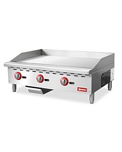 Omcan 36" Countertop Gas Griddle with 3 Burners Natural Gas with Propane Conversion Kit - 90,000 BTU