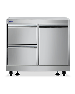 Omcan 32" Stainless Steel Cabinet Stand with Gas Tank Cabinet and 2 Drawers with Soft Hinge Drawer Slide