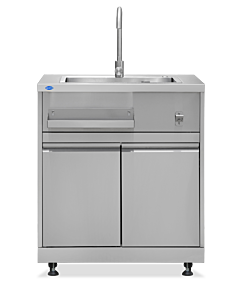 Zanduco 32" Stainless Steel Hand Sink Cabinet Stand with Faucet, Water Pipe, Two Door Storage, and Storage Tray