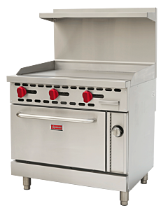 Omcan 36" Commercial Natural Gas Range with 36" Griddle and Standard Oven - 93,000 BTU - USA