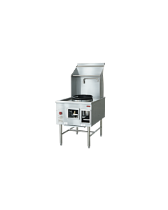 Omcan Single Chamber Natural Gas Wok Range with 16" Ring, Backsplash, and Faucet - 125,000 BTU