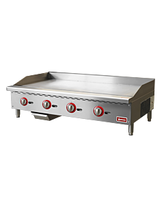 Omcan 48" Stainless Steel Countertop Gas Griddle with 4 Burners, Manual Control, and 120,000 BTU - Natural Gas / Propane