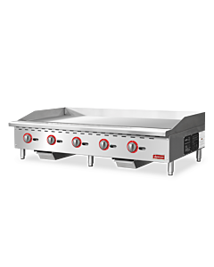 Omcan 60" Stainless Steel Countertop Gas Griddle with 5 Burners, Thermostat Control, and 140,000 BTU - Natural Gas / Propane