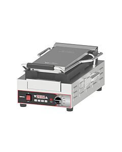 Omcan 15" x 8" Single Slim Panini Grill with Ribbed Plates - 120V, 1800W