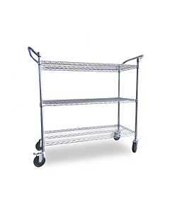 Zanduco Chrome Plated Wire Shelving Cart with Double Handle - 3 Tier