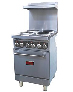 Omcan 24" Commercial Electric Range with 4 Burners and Standard Oven - 208V, 1Ph - USA