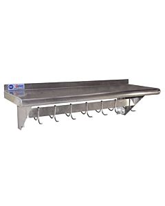 Omcan Stainless Steel Pot Rack with Shelf -12" X 36" with 7 Pc Hooks