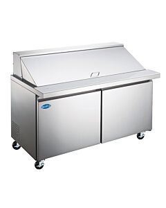 Zanduco 60" Mega Refrigerated Prep Table With 2 Doors and 16.56 cu.ft. Capacity - 115V, 1/4 HP