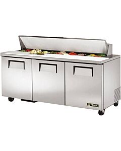 True TSSU-72-18-HC 72" 3-Solid Door Refrigerated Sandwich/Salad Prep Table - 115V - USA