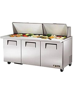True TSSU-72-30M-B-ST-HC 72" Mega-Top 3-Solid Door Refrigerated Sandwich/Salad Prep Table - 115V - CA