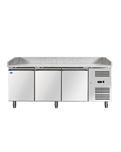 Zanduco 80" Granite Top Refrigerated Pizza Prep Table with 3 Doors - 110V