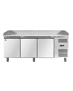 Zanduco 80" Granite Top Refrigerated Pizza Prep Table with 3 Doors - 110V - CA