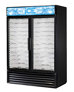 True GDIM-49NT-HC~TSL01 54" No Tank Two Section Glass Door Ice Merchandiser - 49 Cu Ft - CA