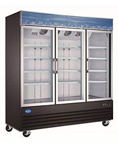Zanduco 78" Three Swing Glass Door Black Merchandiser Refrigerator with 52.3 cu. ft. Capacity - 110V, 3/4 HP