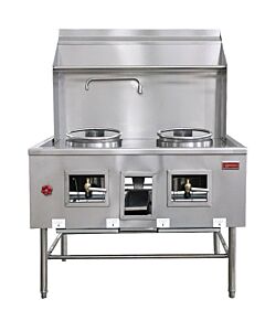 Omcan 13" Two Chambers Natural Gas Wok Range with Backsplash and Faucet - 190,000 BTU