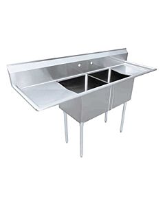 Zanduco 96" 18-Gauge Two Compartment Stainless Steel Sink with Two Drain Boards - 24" X 24" X 14" Bowls - CA