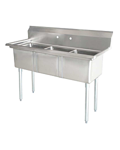 Zanduco 59" 18-Gauge Three Compartment Stainless Steel Sink with 1.8" Corner Drain and No Drain Board -  18"x 21"x 14" Bowl