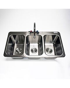 BK Resource Three Compartment Drop In Stainless Steel Sink with 10" X 10" X 14" Bowl With Faucet