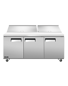 Juneau 72" Refrigerated Prep Table with Three Door, 11 cu.ft. - 115V, 510W