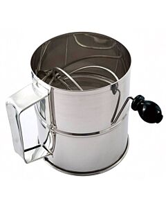 Omcan 8 Cup Stainless Steel Flour Sifter with Rotary Hand Crank, 6″ x 6 3/4″