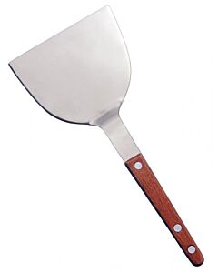 Omcan Satin Stainless Steel Flexible Kitchen Teppanyaki Turner - Wooden Handle