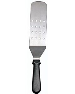 Omcan Stainless Steel Flexible Kitchen Stainless Steel Turner with 8 1/4" x 2 7/8" Perforated Balde - Black Handle