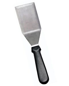 Omcan Satin Stainless Steel 5 1/8" x 2 7/8" Kitchen Hamburger Turner - Black Handle