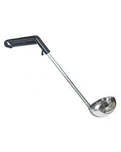 Omcan 13" Long Stainless Steel Ladle with Black Plastic Handle - 4 oz. Capacity