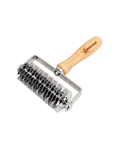 Omcan 5.25" x 8" x 2" Stainless Steel Lattice Dough Roller Cutter - Rubber Wood Handle